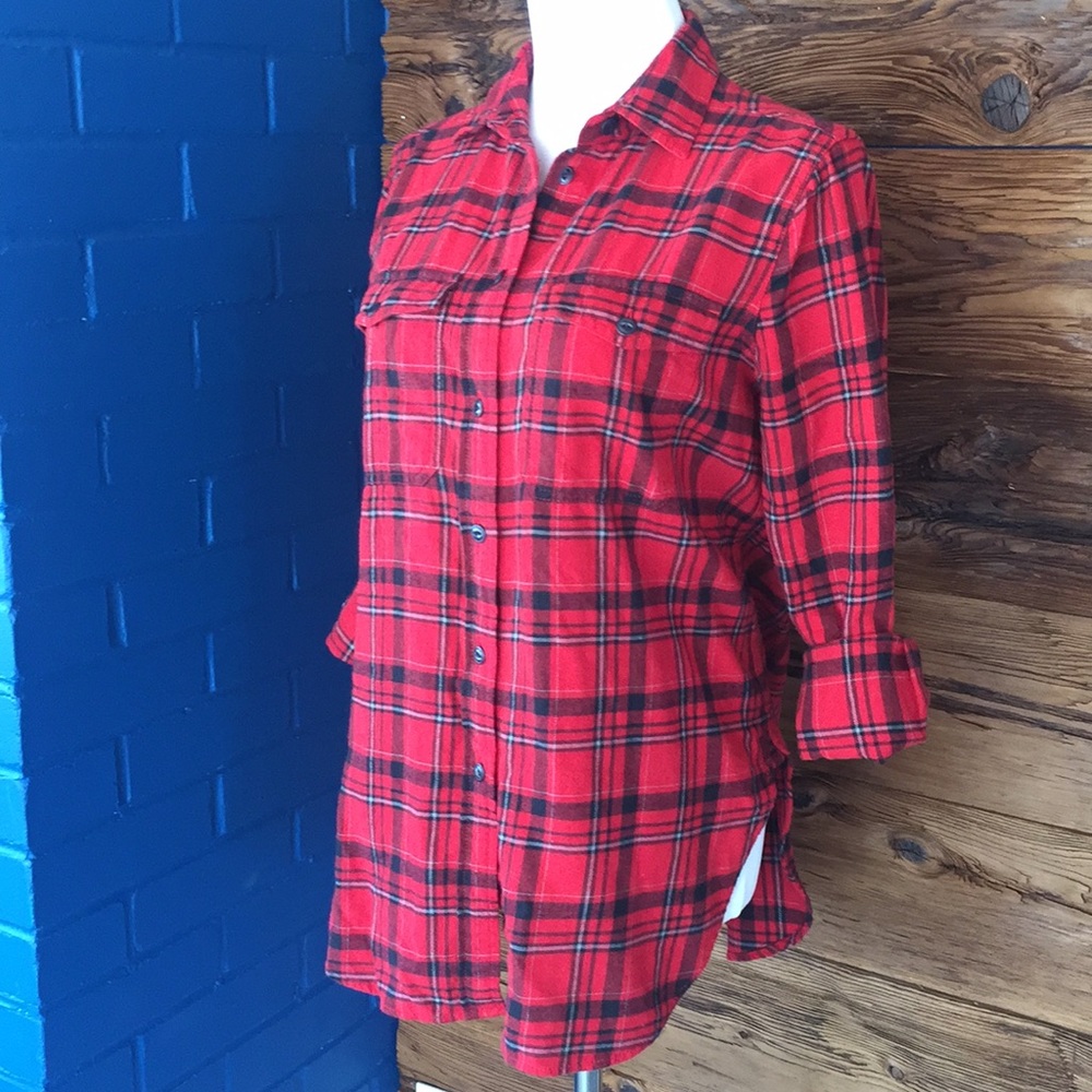 J. crew red plaid button down tunic shirt